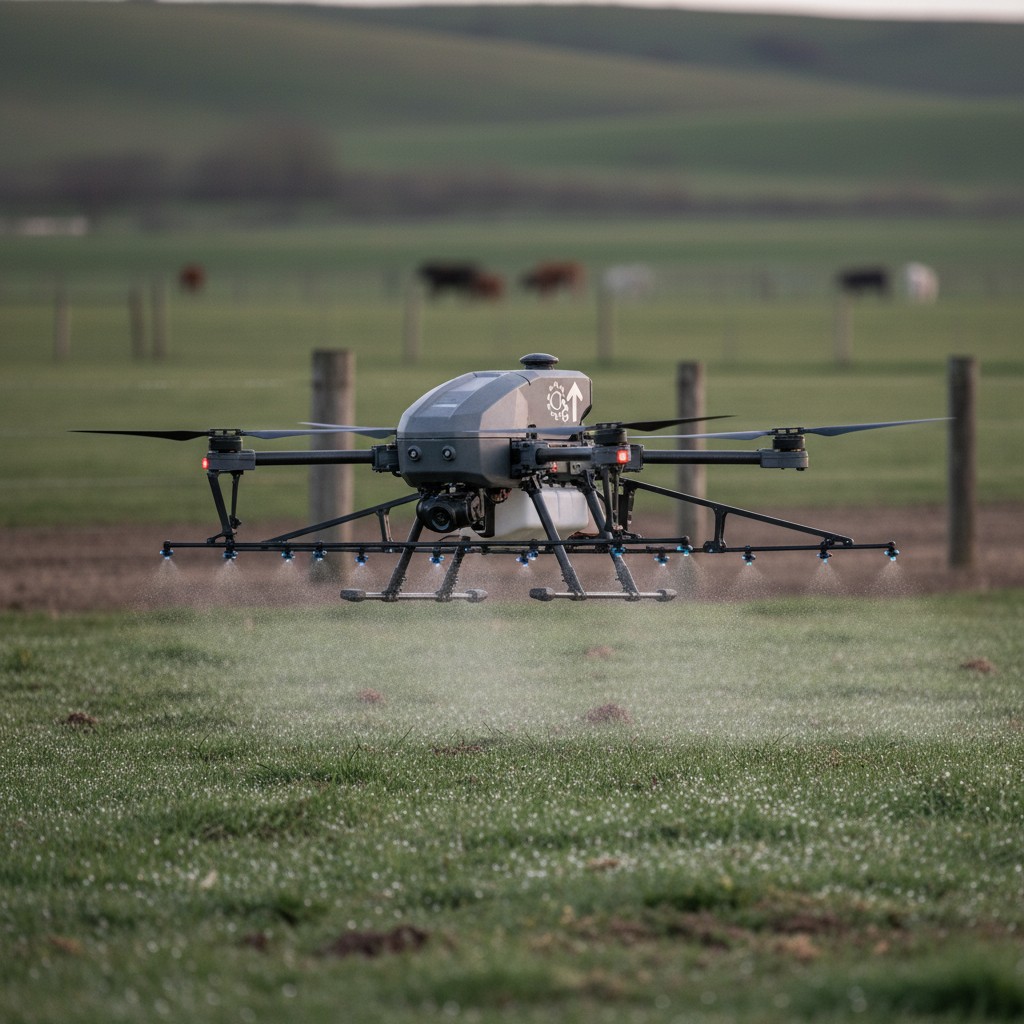 Uma aeronave conhecida como Drone Recognized AG agrícola.
